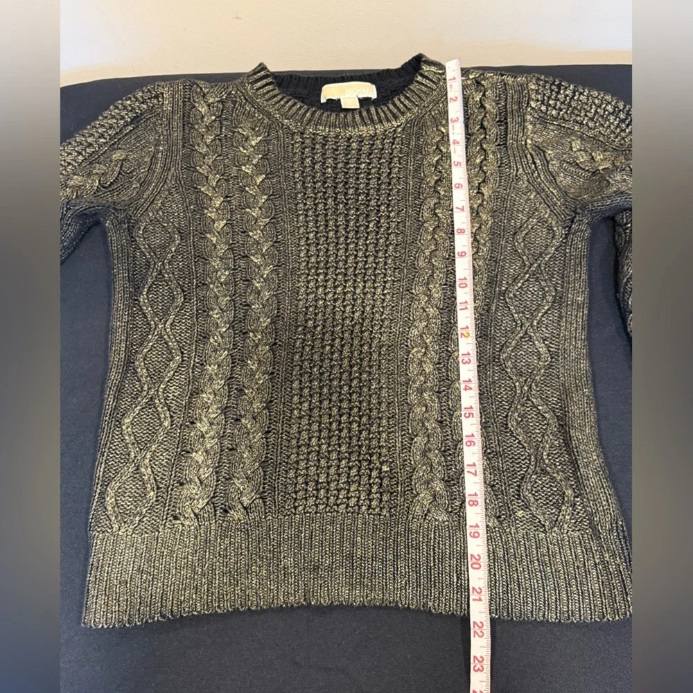 🔥Michael Kors Women’s Shimmer Gold and Black Cable Knit Sweater Sz M EUC🔥